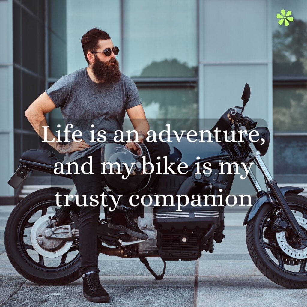 A bearded man riding a motorcycle, showcasing a strong bond between man and machine.