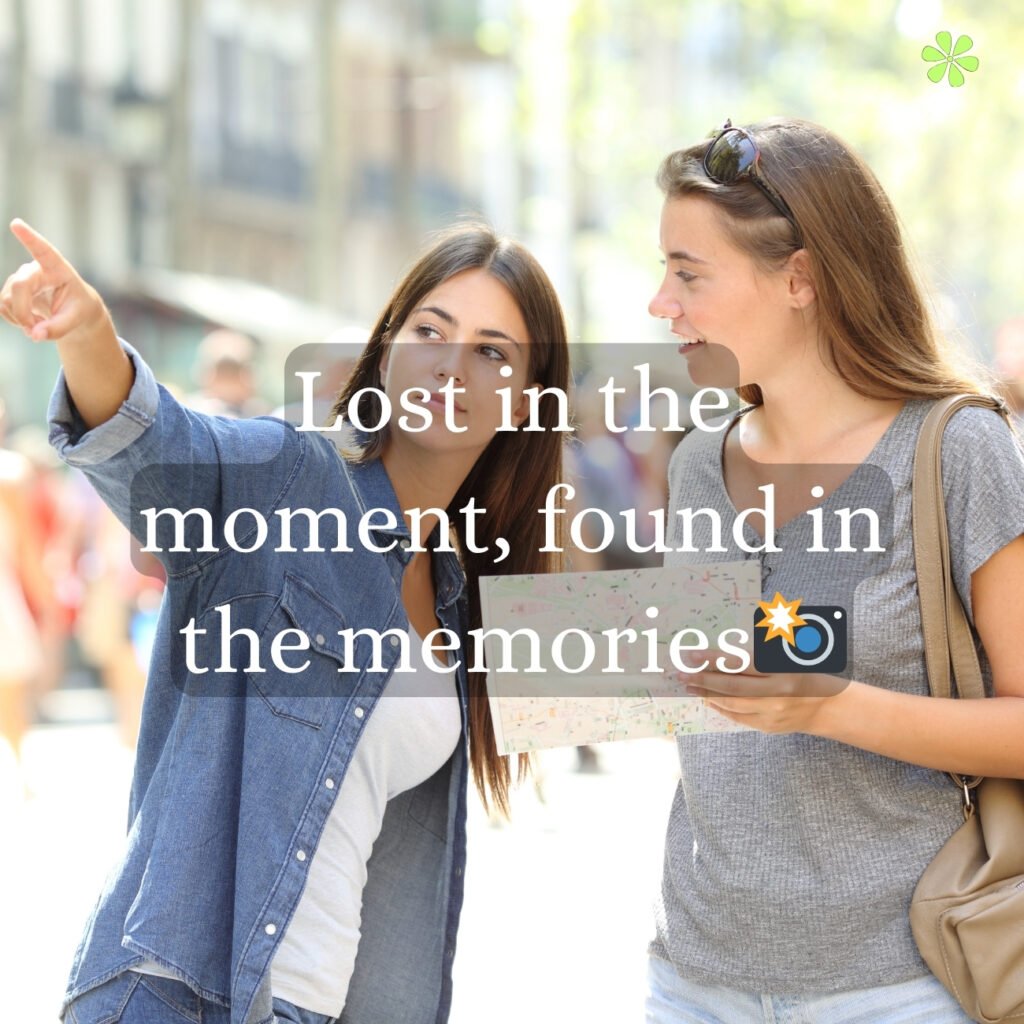Two women pointing at something, lost in the moment, found in the memories.