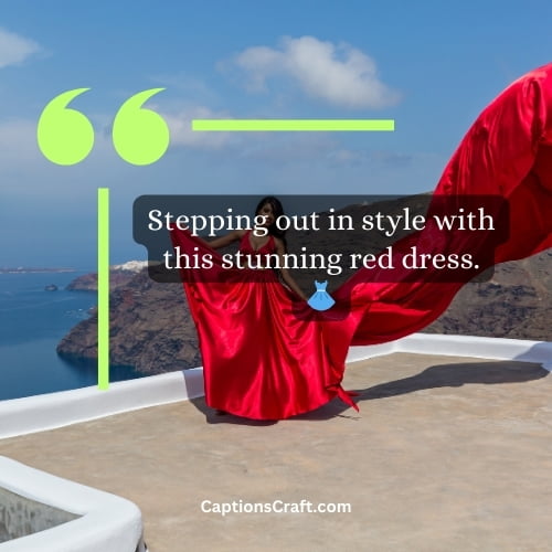 Stylish red dress captions