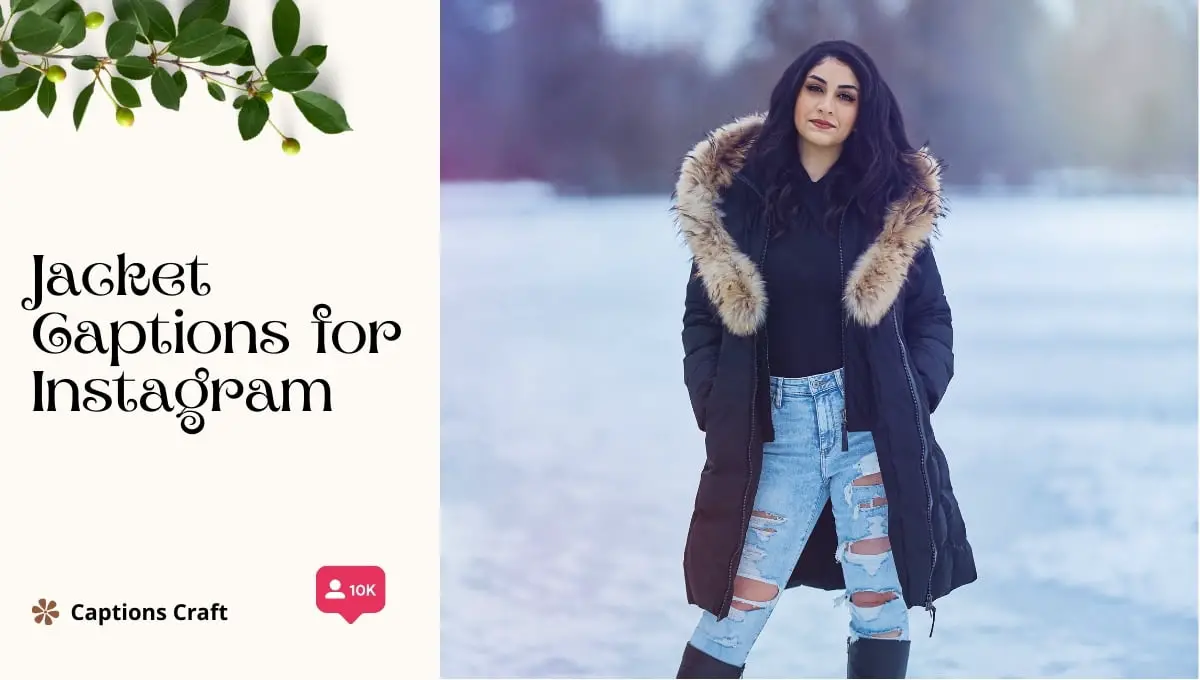 A woman in a winter coat standing in the snow, ready to face the cold. Perfect jacket captions for Instagram. #WinterFashion #SnowyDays