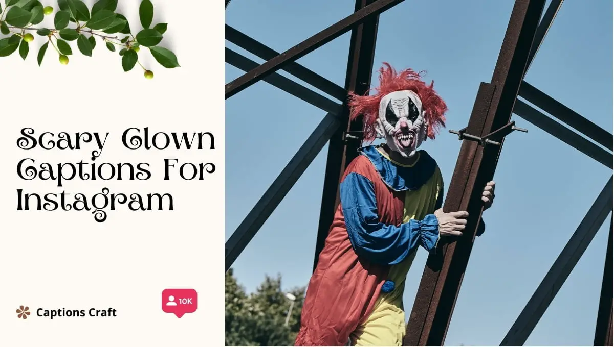 Scary clown with creepy makeup and a sinister smile, perfect for Instagram captions.