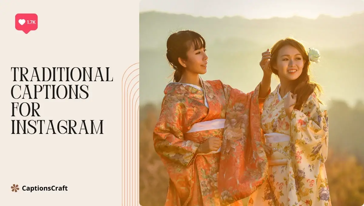 Two women in traditional clothing posing for a photo with a caption that suits Instagram's traditional theme.