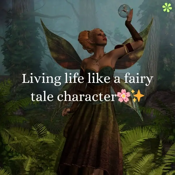A person dressed as a fairy tale character, surrounded by magical scenery and living a whimsical life.