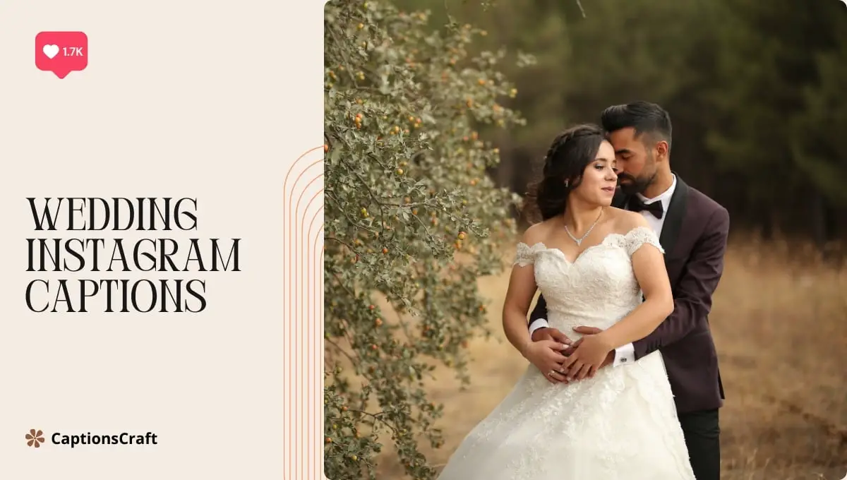 Wedding Instagram Captions: A beautiful couple exchanging vows on their special day, surrounded by loved ones and breathtaking scenery. #WeddingBliss