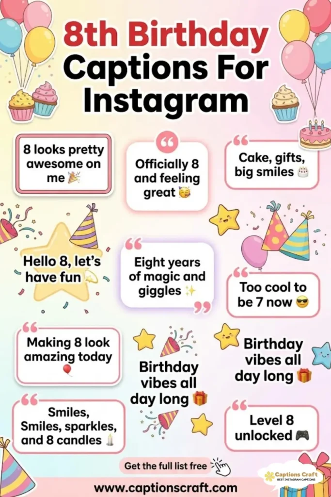 135+ Cute 8th Birthday Captions For Instagram And Quotes For Little Party Smiles