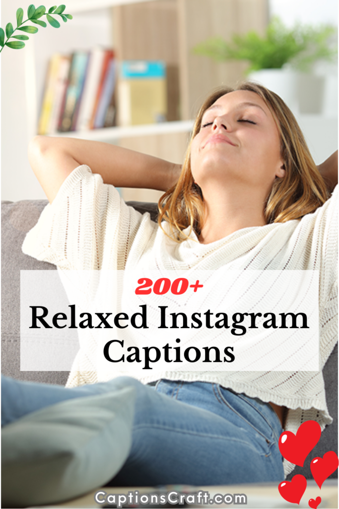 Topic: Relaxed Instagram Captions

Target country USA, but don't mention in writing.

Write a related CTR friendly keyword on the topic within 5 word. Don't mention topic. Avoid 'ideas'.

Then, Generate a CTR friendly, convincing title for pinterest on the Topic, include 200+ in the title. Avoid inverted comma. up to 100 characters. Create title for Pinterest platforms, aim for longer, descriptive phrases that include key topics and themes to attract more engagement and interest from audience.

Then, Generate a CTR friendly description for pinterest within 750 to 800 characters on the Topic (avoid these words Elevate, Discover, Looking for, Find the, Embrace, Unleash). With 5 Hashtags on topic for pinterest.

Then, Write best SEO optimized 10 keywords for pinterest, separate keywords with comma, on the Topic.
