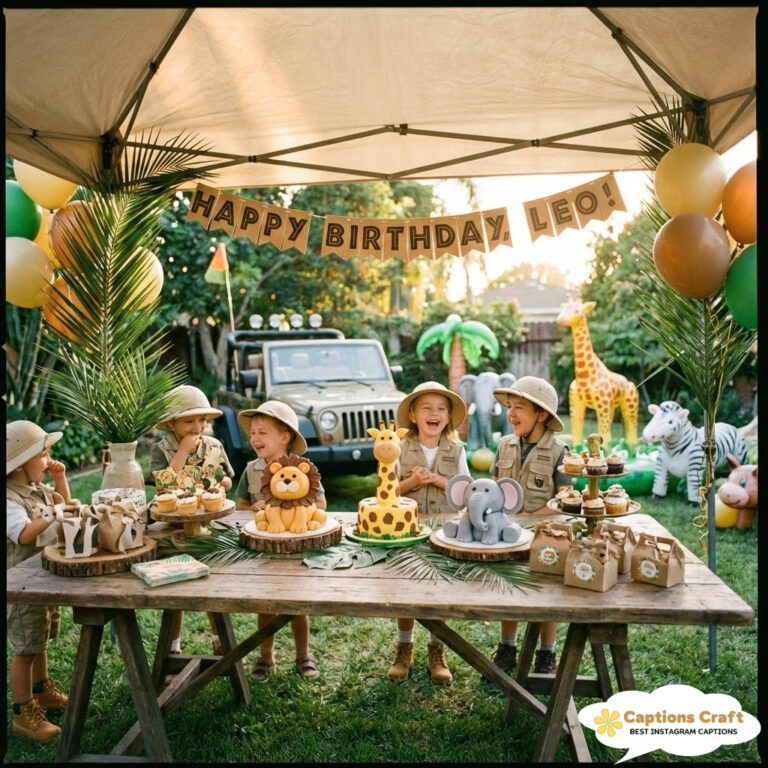 Kids celebrating Leo's birthday with animal-themed treats and decorations.