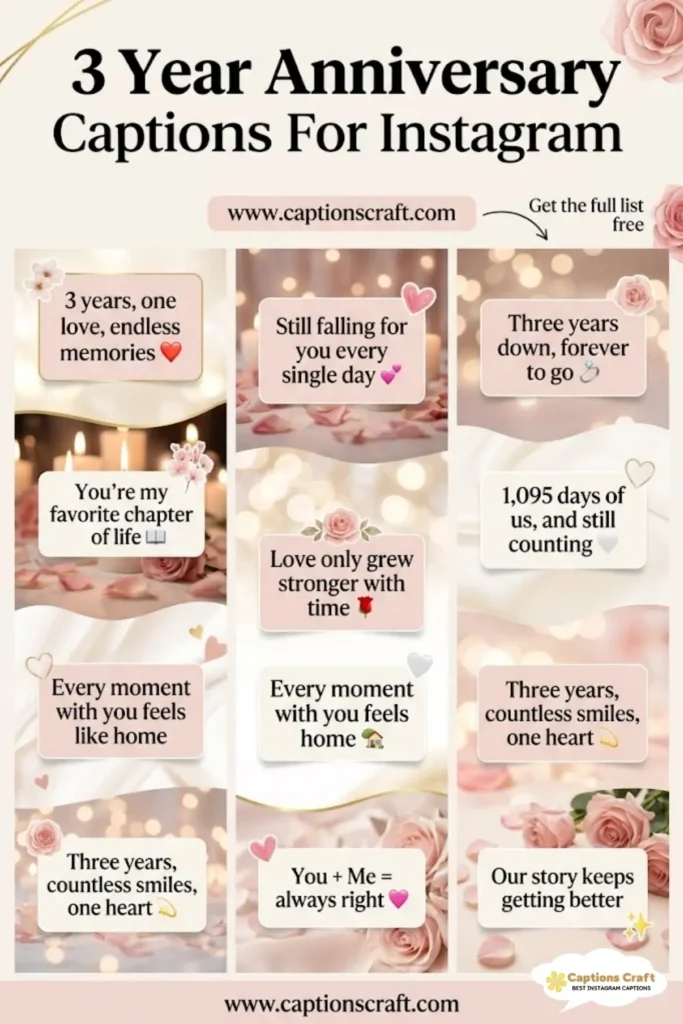 135+ Romantic 3 Year Anniversary Captions For Instagram & quotes Lasting Bonds