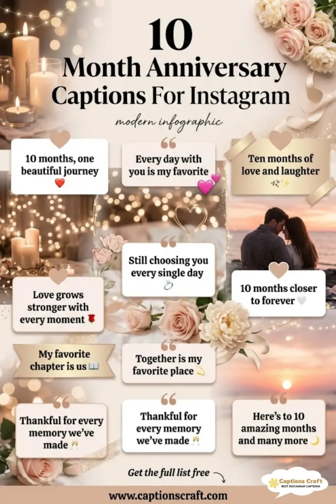 Celebrate Love with 10 Month Anniversary Captions For Instagram and Quotes 145+ Heartfelt Moments