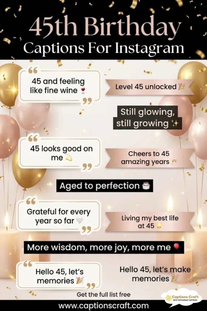 123+ Fun 45th Birthday Captions For Instagram And Quotes For Milestone Vibes