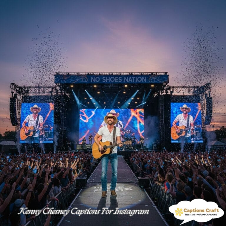 Kenny Chesney on stage with guitar, fans cheering, vibrant confetti in the air.
