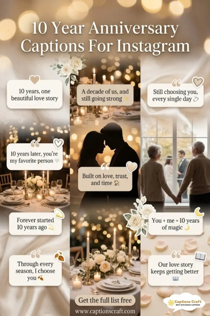 123+ Sweet 10 Year Anniversary Captions For Instagram And Quotes To Mark Ten Beautiful Years in 2026
