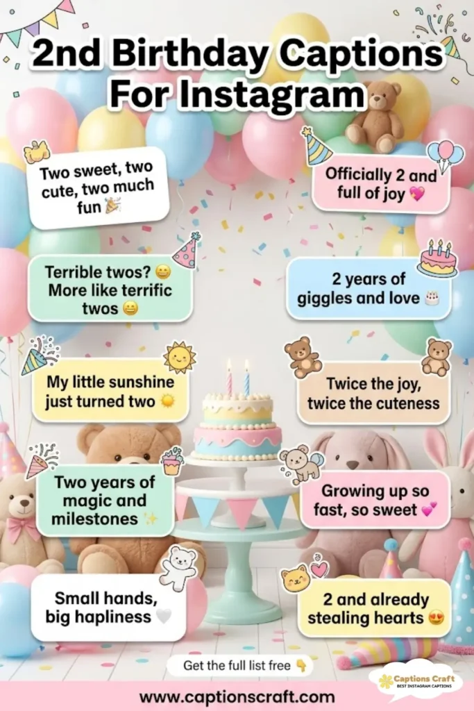 143+ Cute 2nd Birthday Captions For Instagram & Quotes For Tiny Party Moments