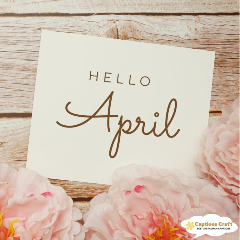 Greeting card saying 'Hello April' with pink peonies beside it.