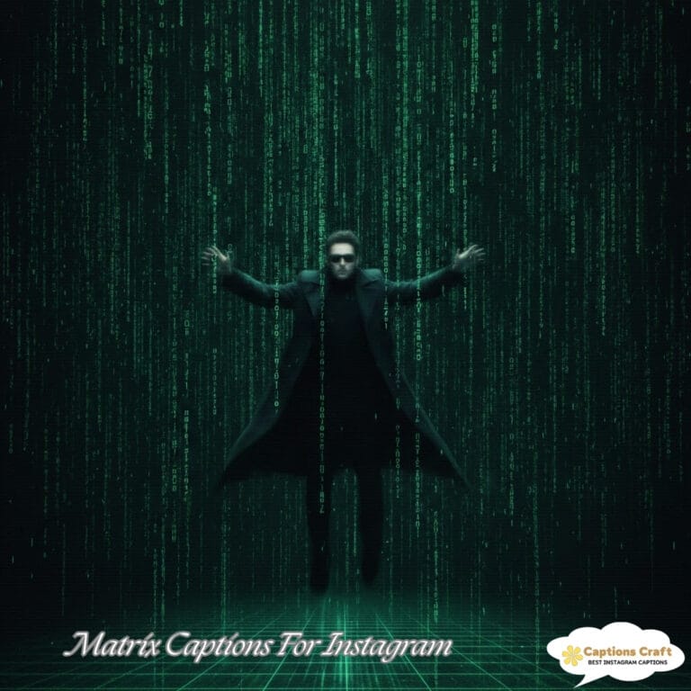 A figure in a dark coat surrounded by green digital code, arms outstretched.