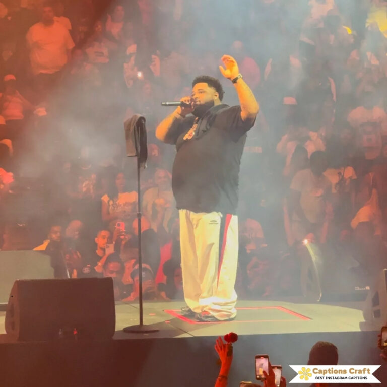 Musician performing on stage with fans cheering in a foggy atmosphere.