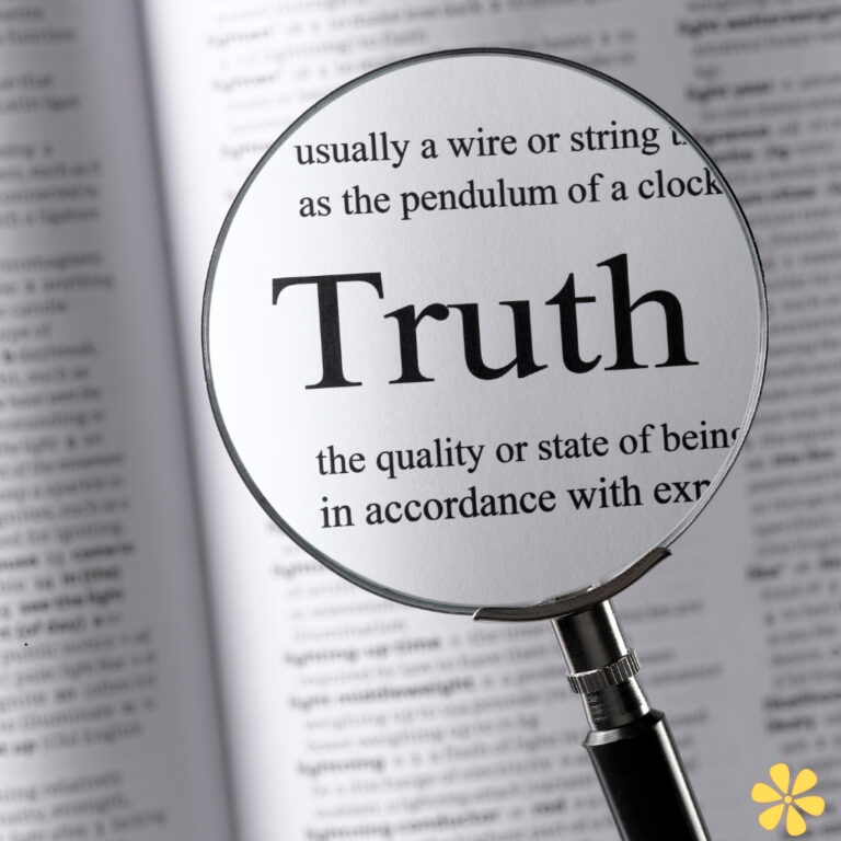 A magnifying glass highlights the word 'Truth' from a dictionary page, focusing on its definition.