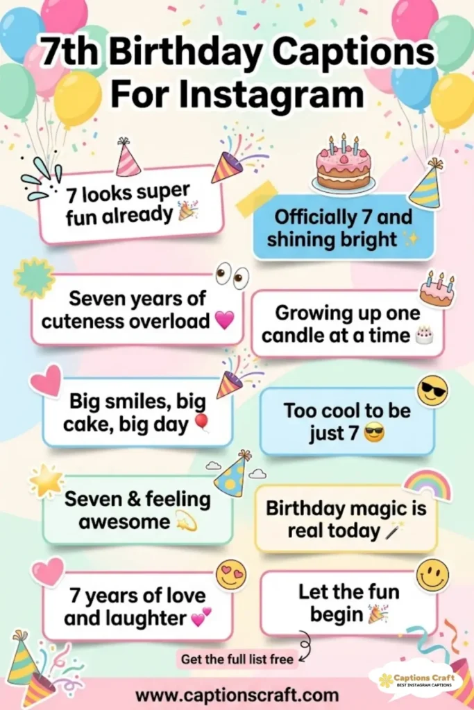 129+ Sweet 7th Birthday Captions For Instagram and quotes Full Of Fun And Joy