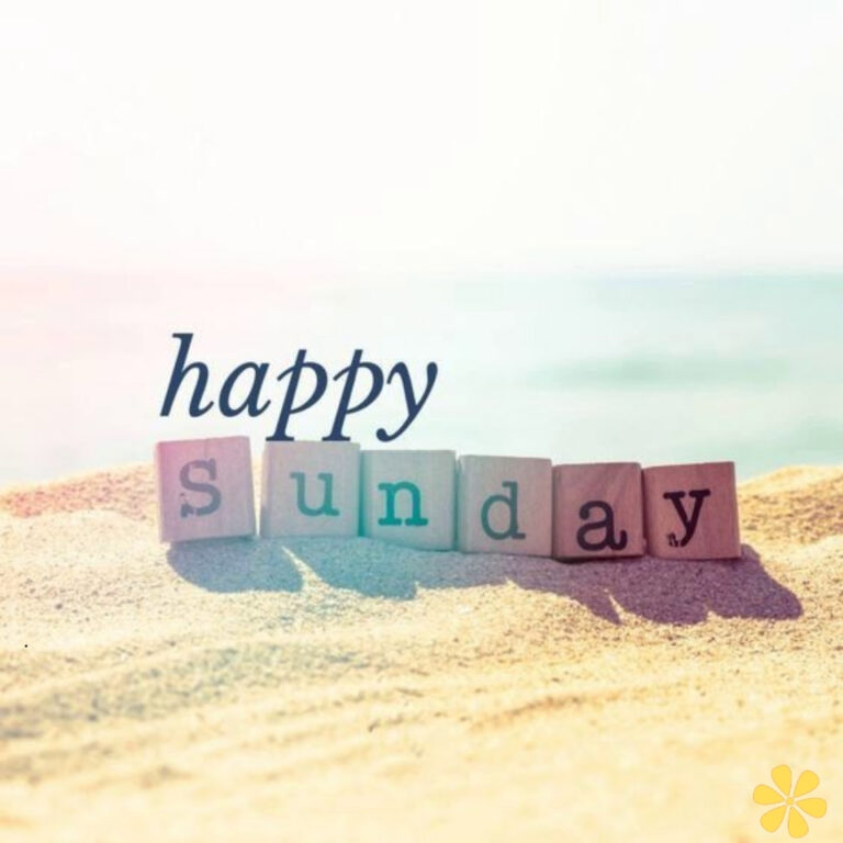 Wooden blocks spelling 'happy Sunday' on sandy beach with soft sunlight