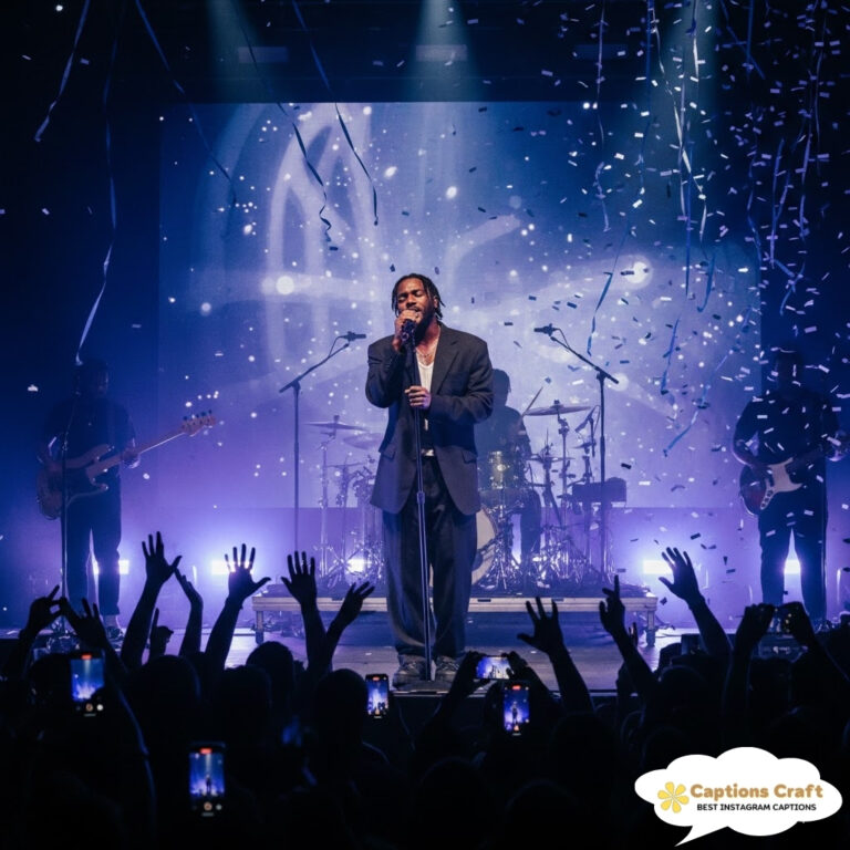 Singer performing on stage with confetti falling.